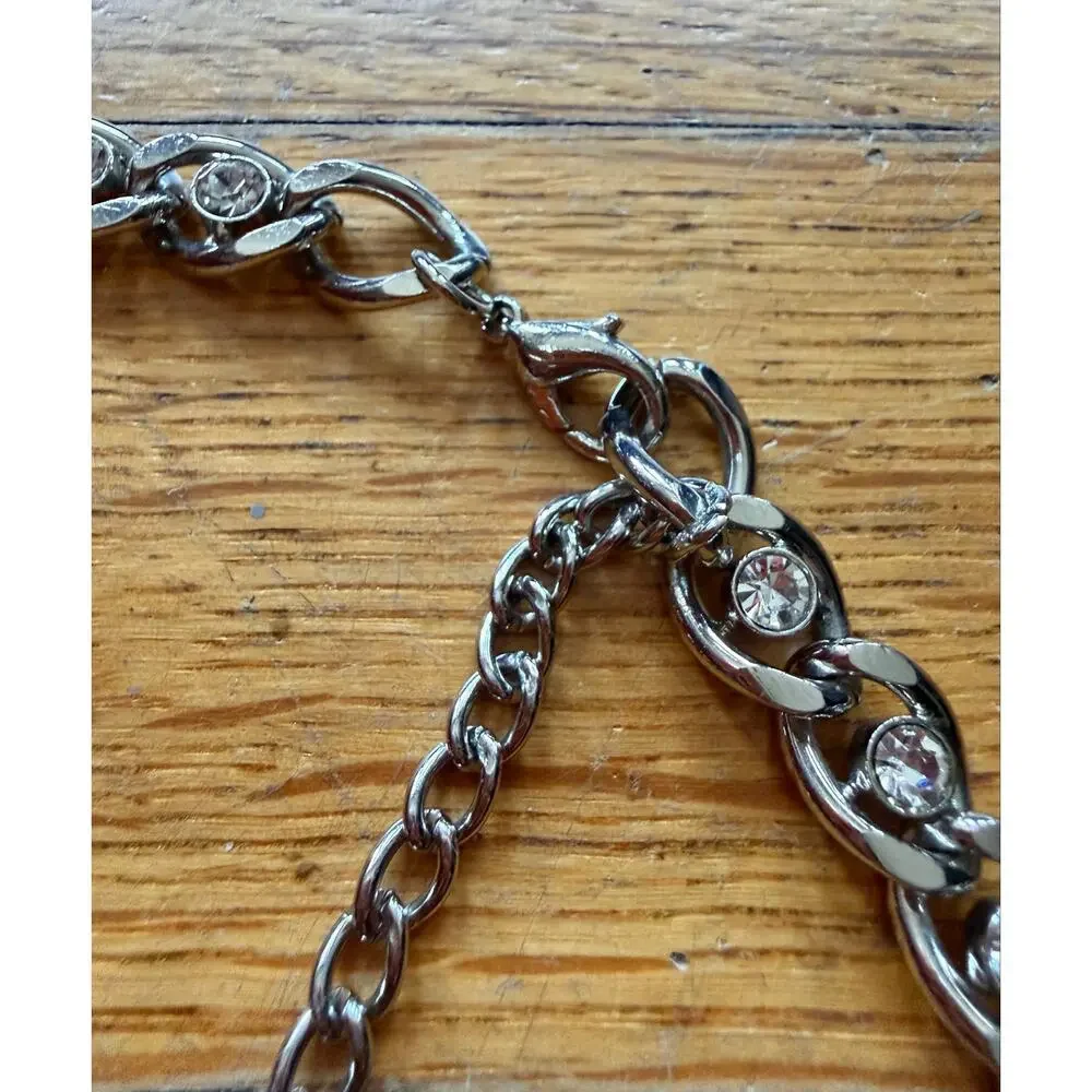 Silver Chain Belt w/Diamond Rhinestone Accents sz XS/S